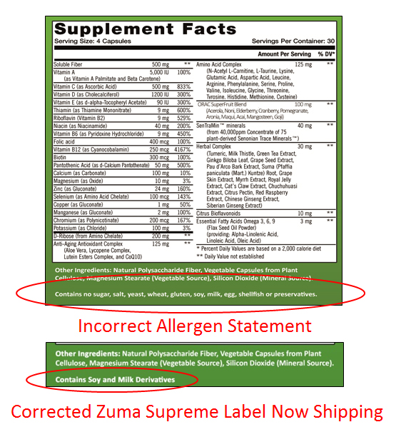 Urgent Product Recall for Undeclared Soy and Milk Allergens